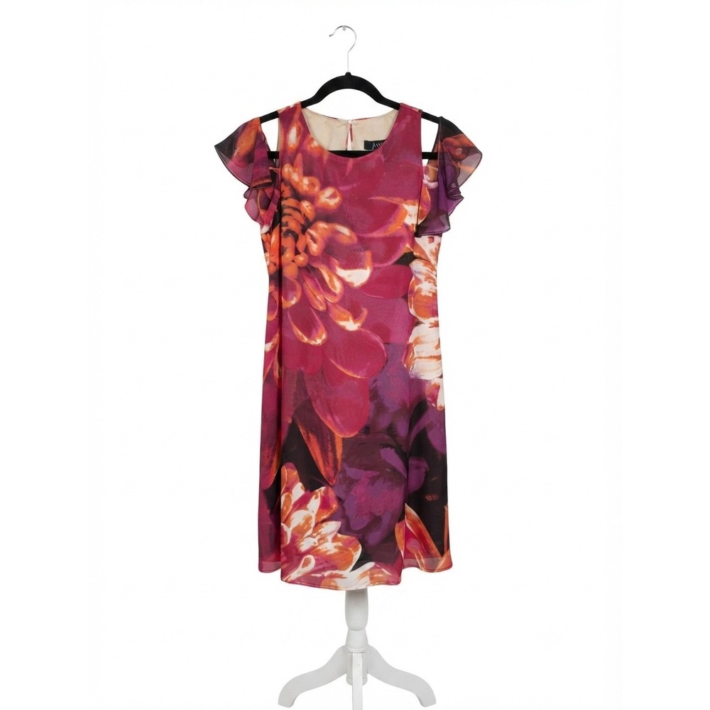 Kensie Womens Pink Purple Floral Cold Shoulder Flutter Sleeve Shift Dress Size 8